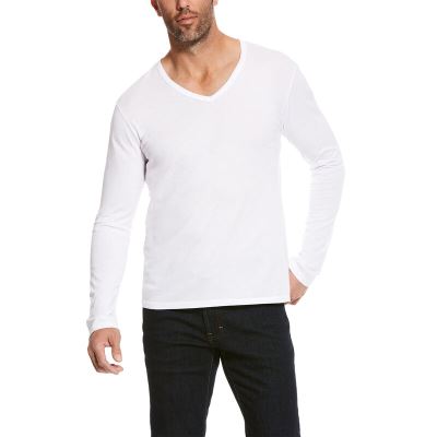 Ariat Long Sleeve V-neck - T Shirts Wit Heren - 28779-980